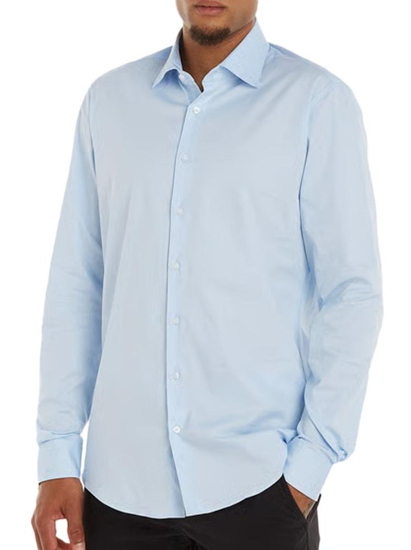 Camisa Poplin Stretch Azul Regular Fit Calvin Klein Jeans para Homem Azul - Kiabi