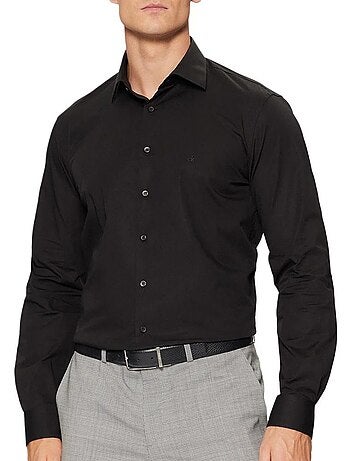 Camisa Preta Masculina Calvin Klein Jeans Poplin Stretch Regular