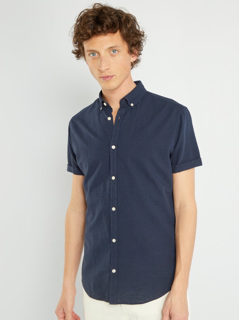 Camisa 'Produkt' de manga curta Azul Marinho - Kiabi