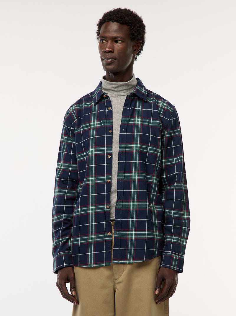Camisa regular aos quadrados Azul - Kiabi