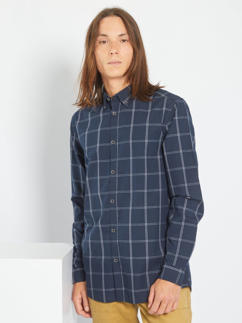 Camisa regular aos quadrados AZUL - Kiabi