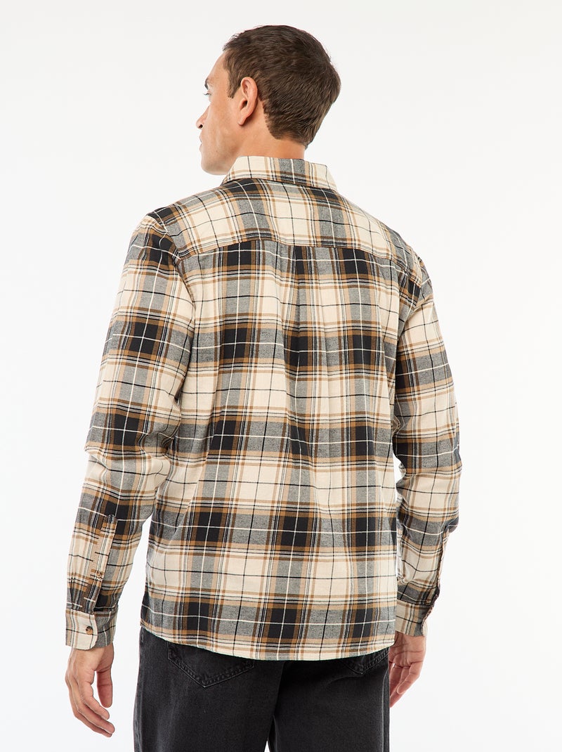 Camisa regular aos quadrados Bege - Kiabi