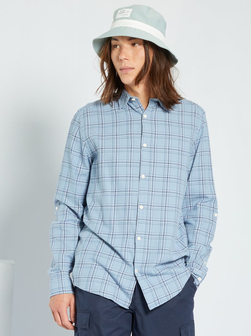 Camisa regular aos quadrados em sarja de algodão BEGE - Kiabi