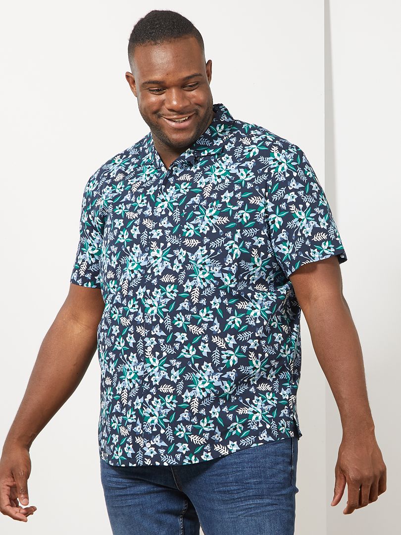 Camisa regular com estampado 'tropical' AZUL - Kiabi