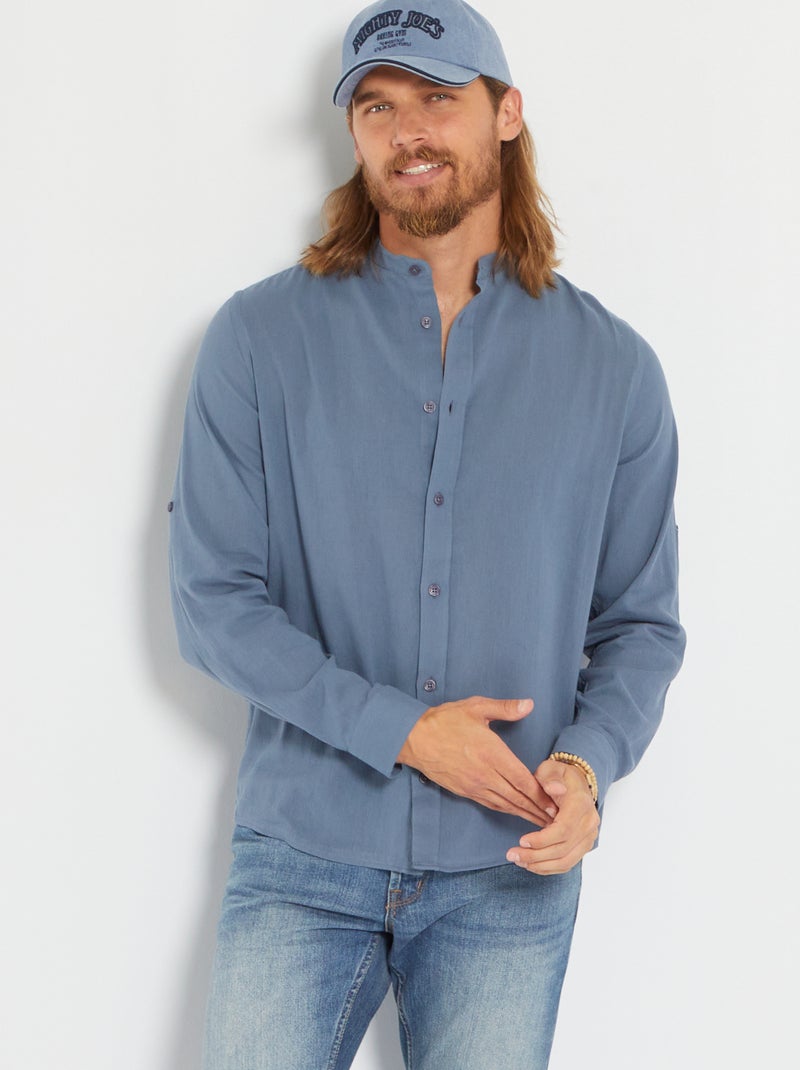 Camisa regular com gola mao AZUL - Kiabi