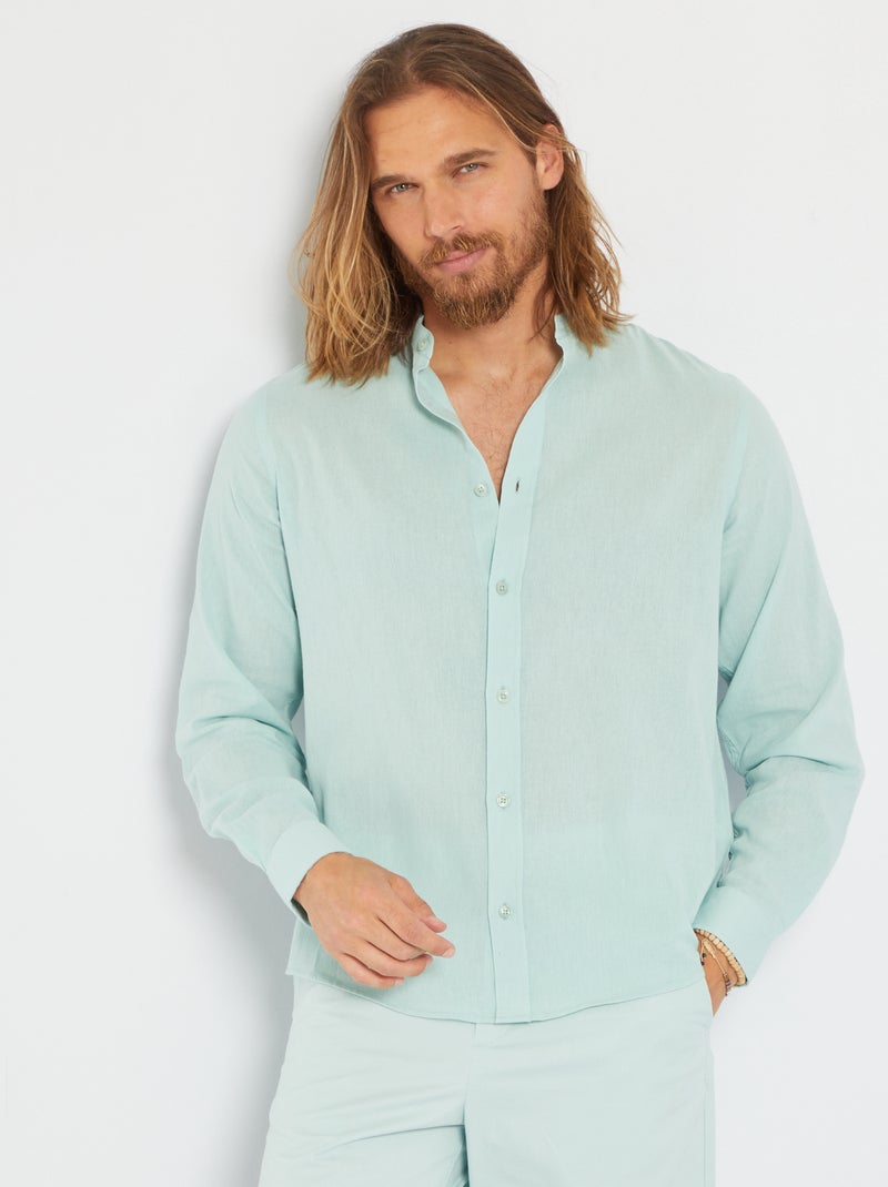 Camisa regular com gola mao Azul - Kiabi