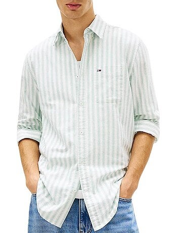 Chemise Tommy Hilfiger TJM Regular com Riscas Laranja/Bege para Homem