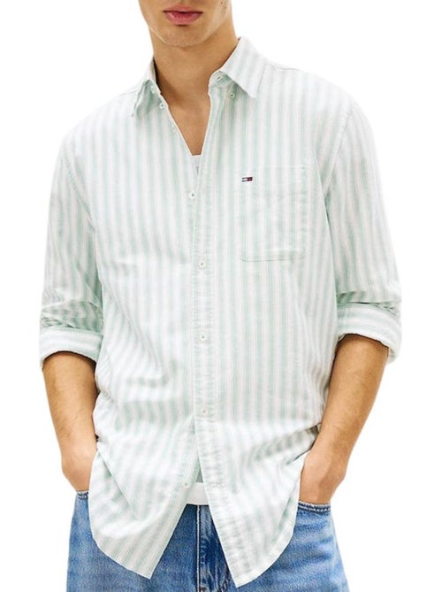 Camisa Regular com Riscas Verde/Bege para Homem Tommy Hilfiger TJM - Kiabi Camisa Regular com Riscas Verde/Bege para Homem Tommy Hilfiger TJM - Kiabi