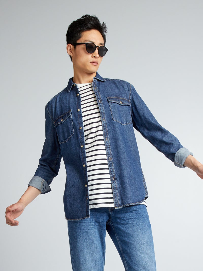 Camisa regular de ganga Azul - Kiabi