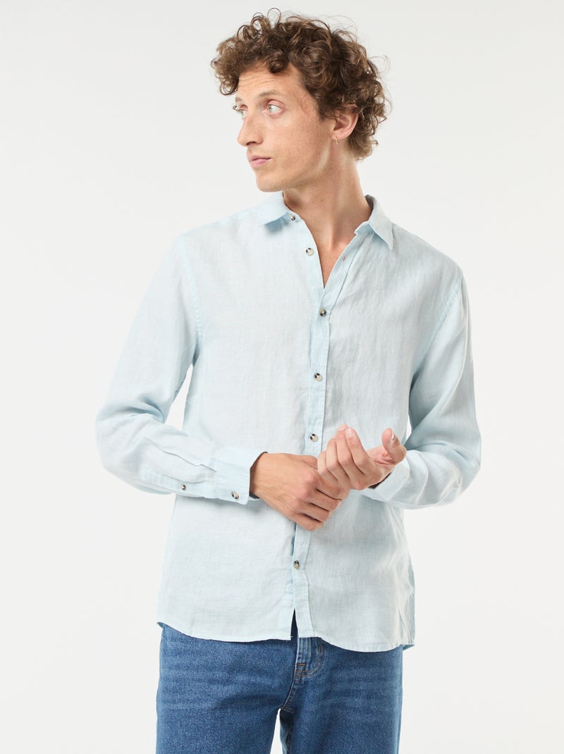 Camisa regular de linho Azul - Kiabi