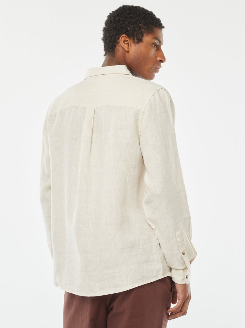 Camisa regular de linho bege - Kiabi