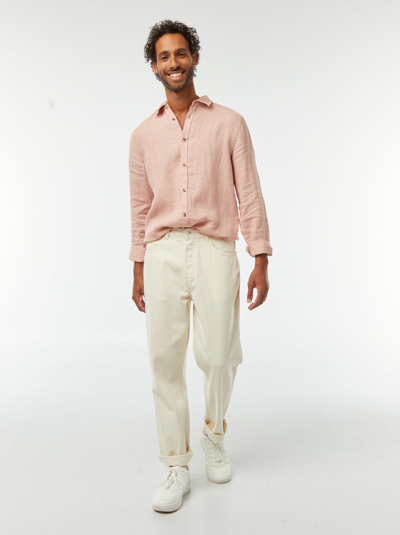 Camisa regular de linho Rosa - Kiabi