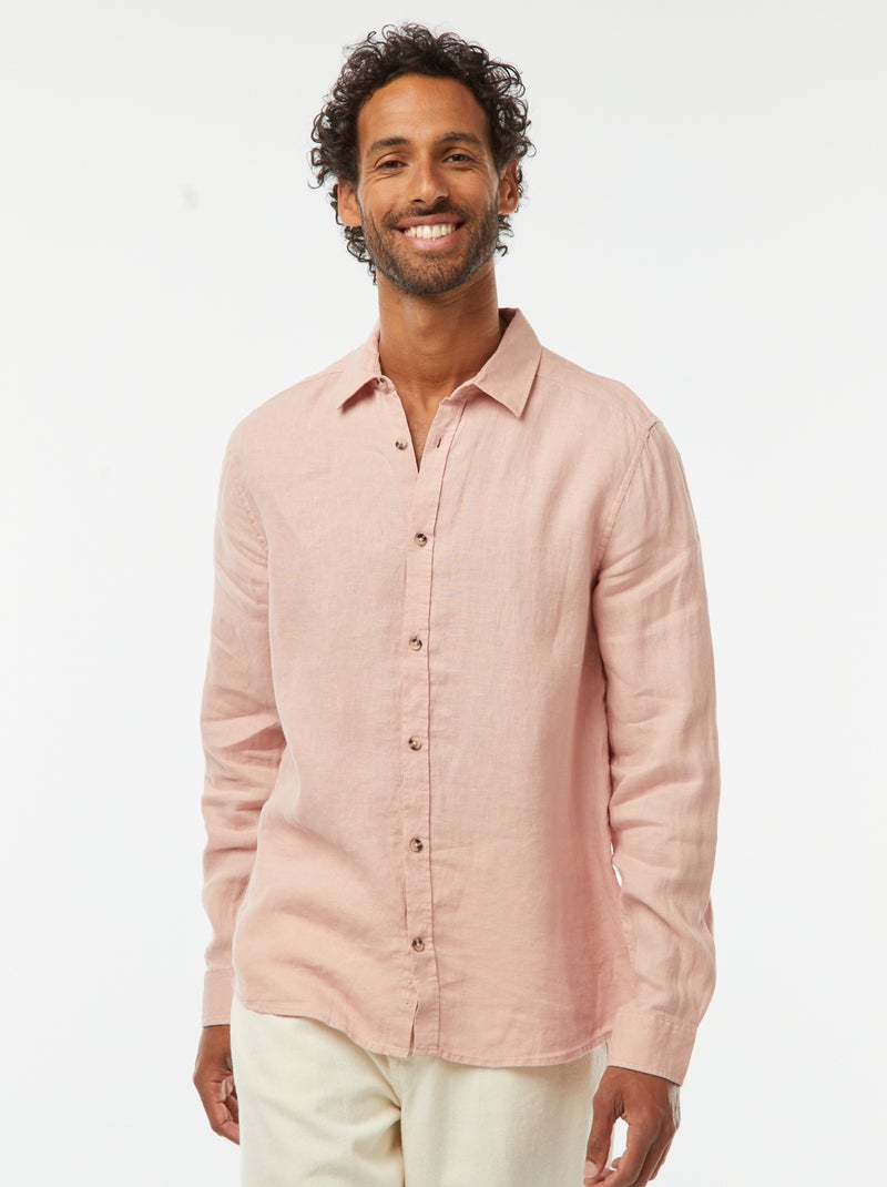 Camisa regular de linho Rosa - Kiabi