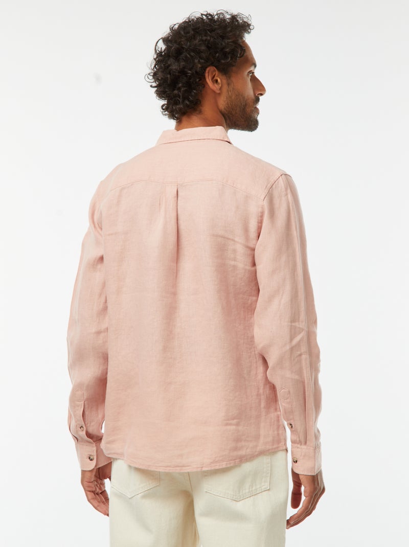Camisa regular de linho Rosa - Kiabi