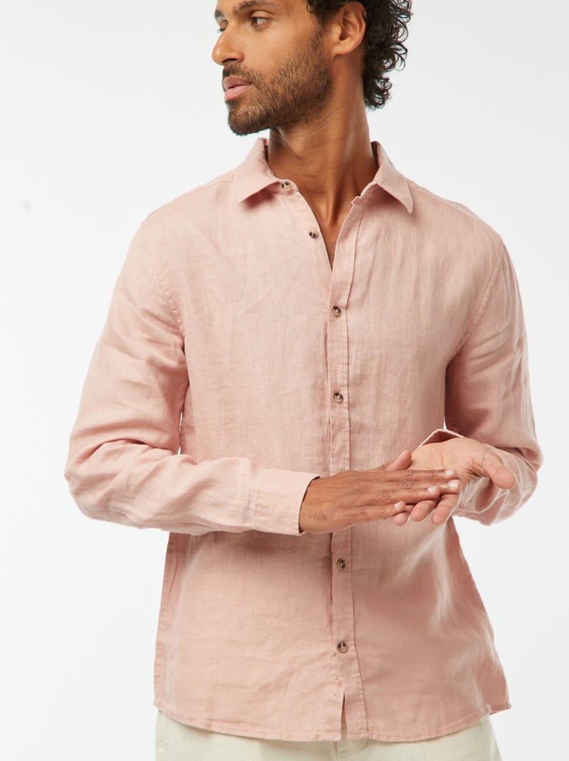 Camisa regular de linho Rosa - Kiabi