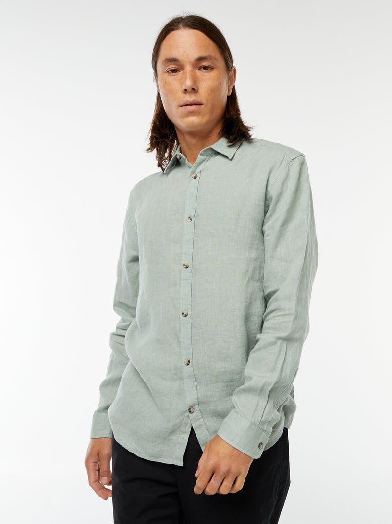 Camisa regular de linho Verde - Kiabi