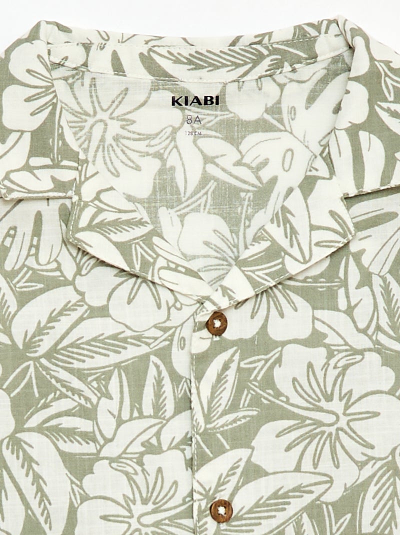 Camisa regular de manga curta em algodão Caqui - Kiabi