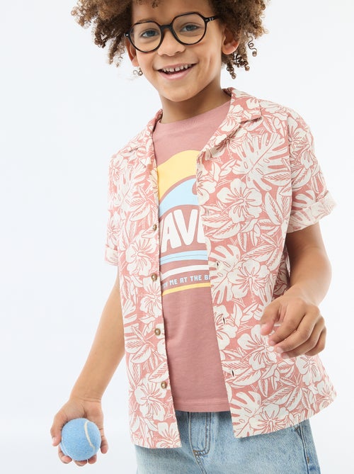 Camisa regular de manga curta em algodão - Kiabi