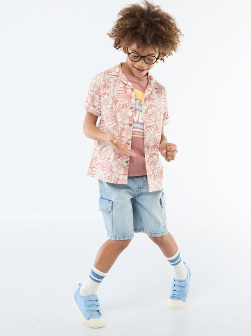 Camisa regular de manga curta em algodão - Kiabi