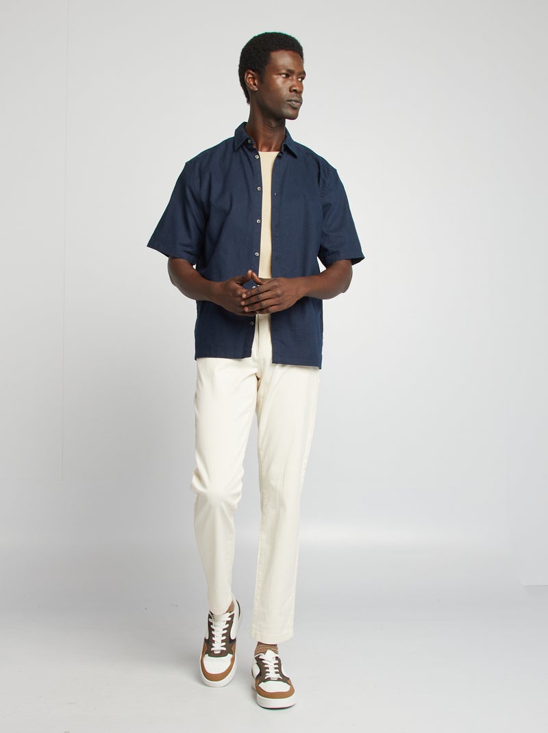 Camisa regular em linho misturado AZUL - Kiabi