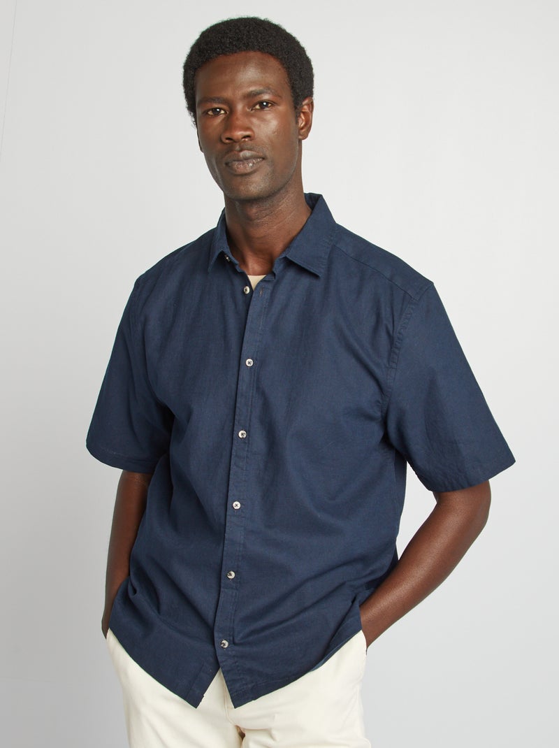 Camisa regular em linho misturado AZUL - Kiabi