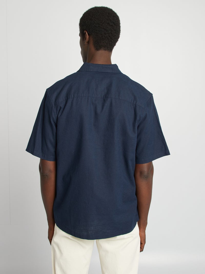 Camisa regular em linho misturado AZUL - Kiabi