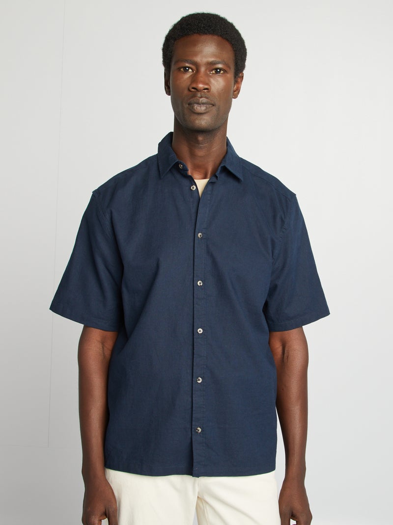 Camisa regular em linho misturado AZUL - Kiabi