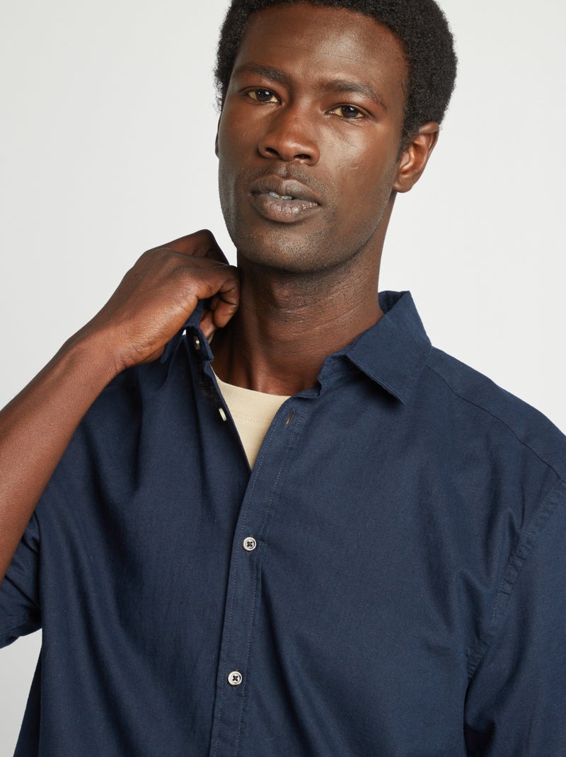 Camisa regular em linho misturado AZUL - Kiabi