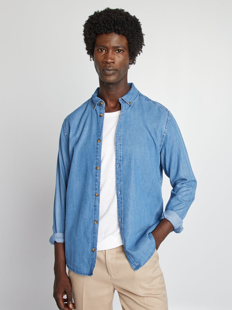 Camisa regular em lyocell AZUL - Kiabi