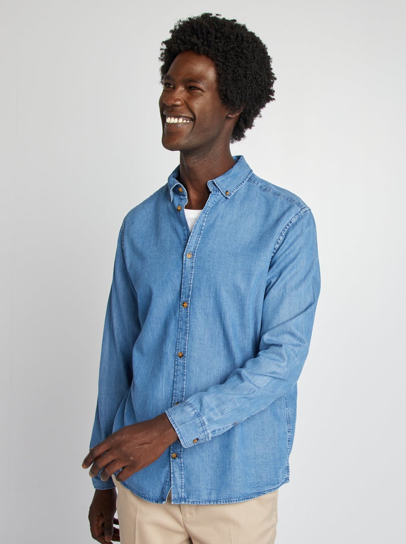 Camisa regular em lyocell AZUL - Kiabi