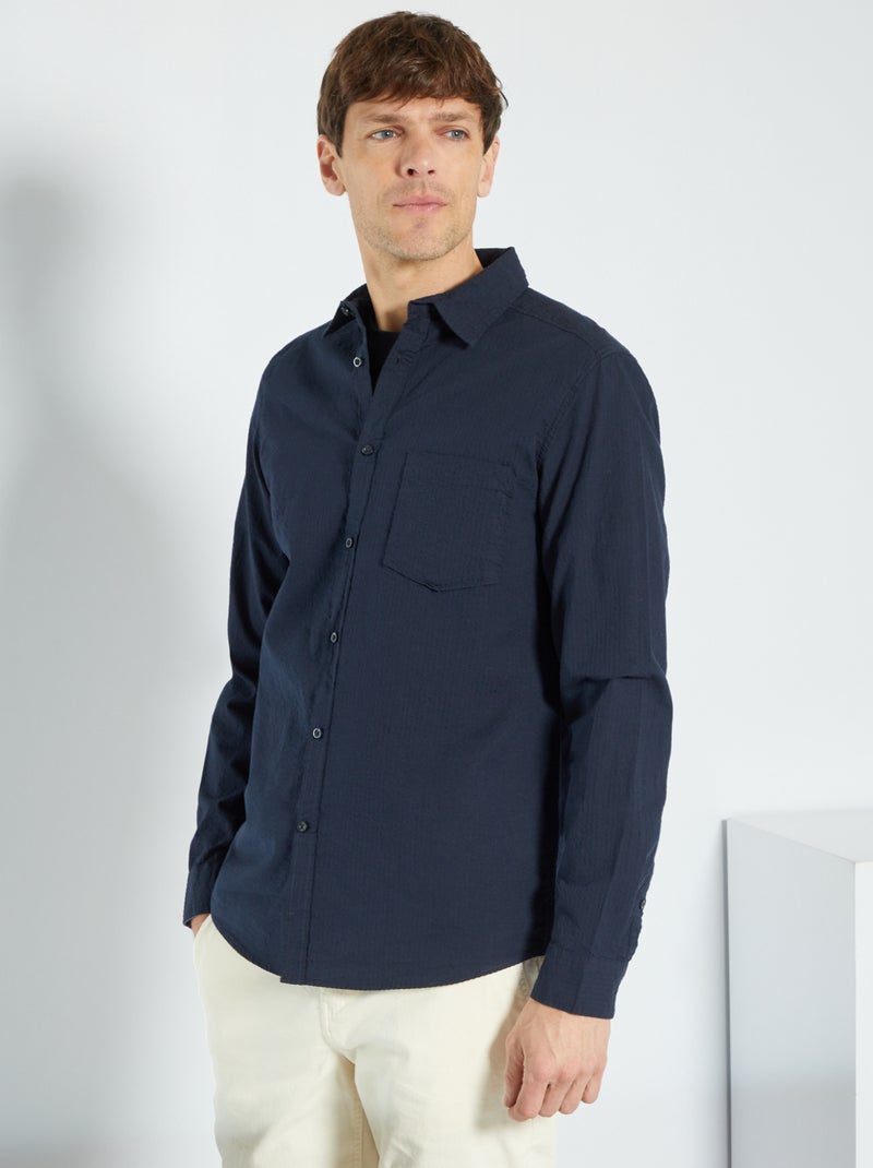 Camisa regular em malha gofrada AZUL - Kiabi
