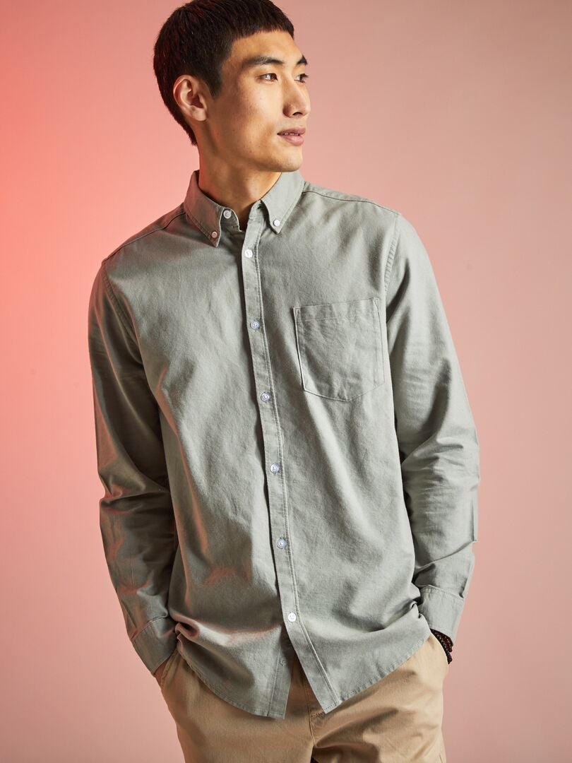 Camisa regular em oxford Cinza - Kiabi