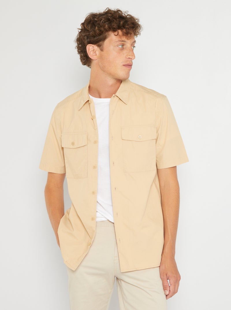Camisa regular em popelina BEGE - Kiabi