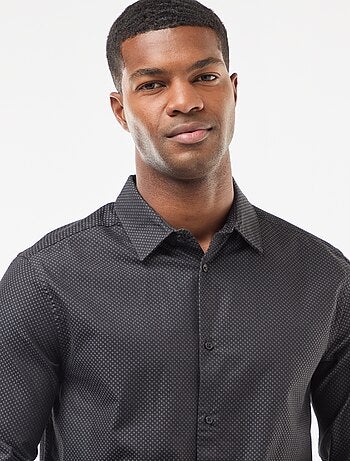 Camisa regular em tecido dobby de algodão