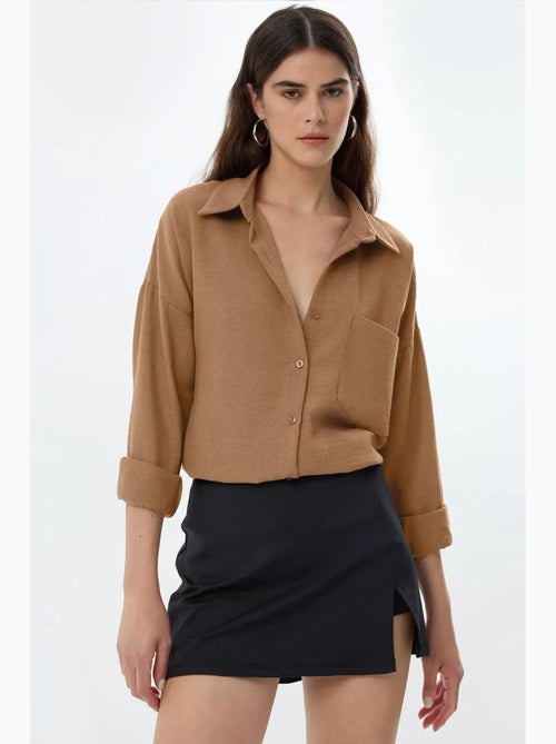 Camisa regular fit com toque de linho hiccup - Kiabi Camisa regular fit com toque de linho hiccup - Kiabi