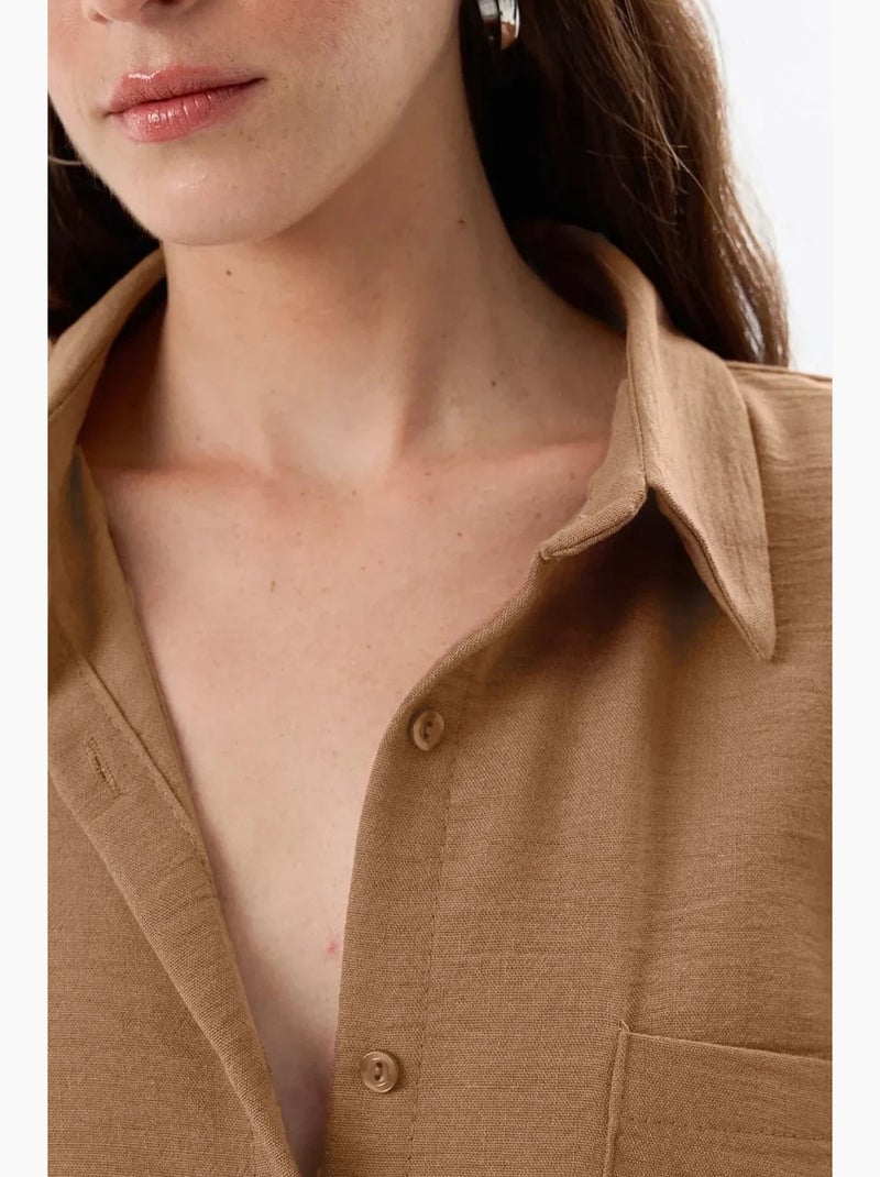 Camisa regular fit com toque de linho hiccup Greige - Kiabi