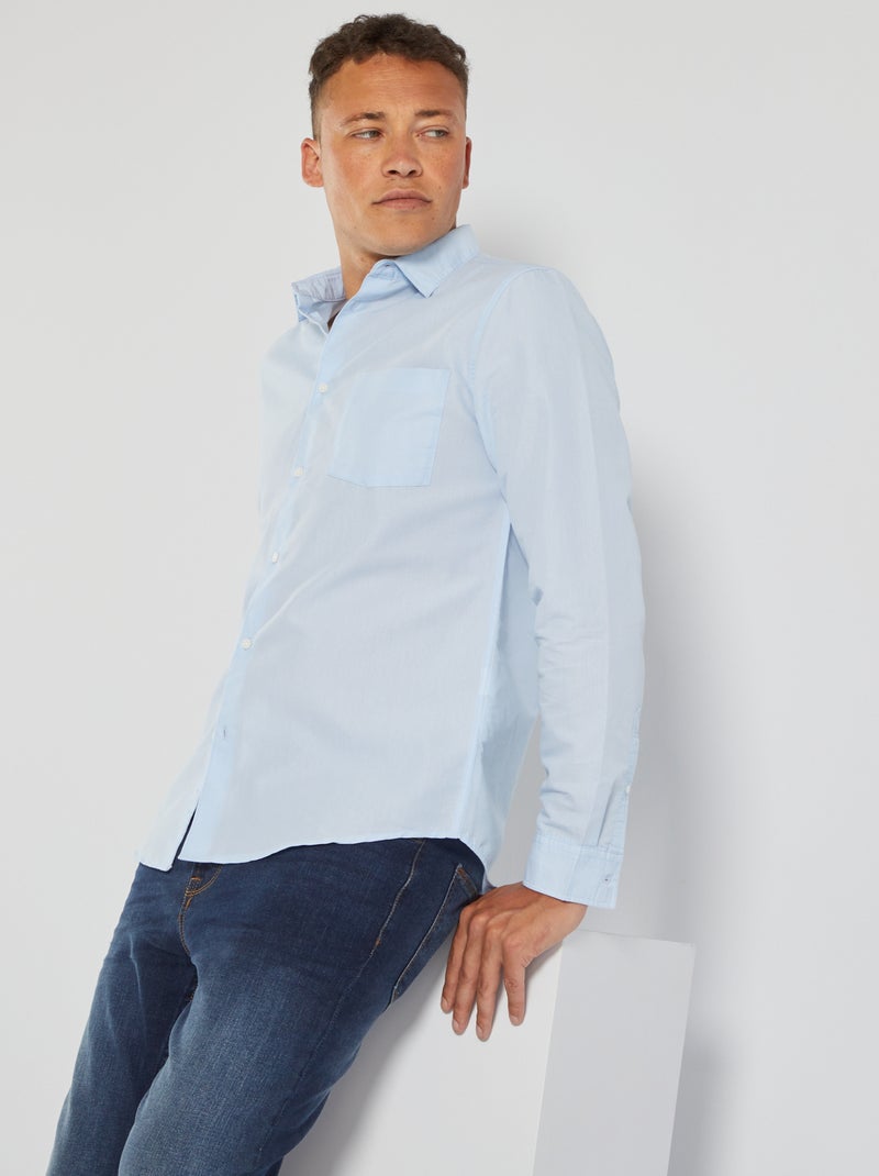 Camisa regular microrriscas AZUL - Kiabi