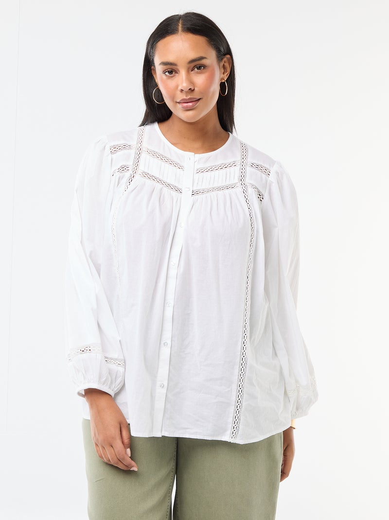 Camisa Romântica em Algodão Branco - Kiabi