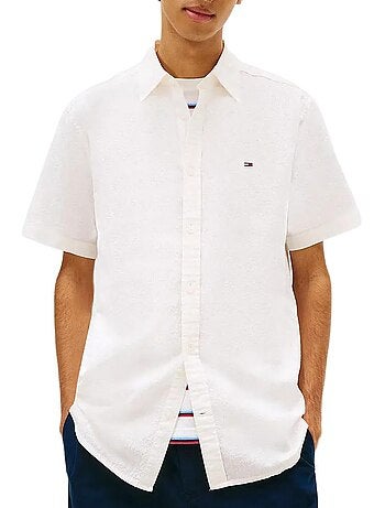 Camisa seersucker branca de homem tommy hilfiger