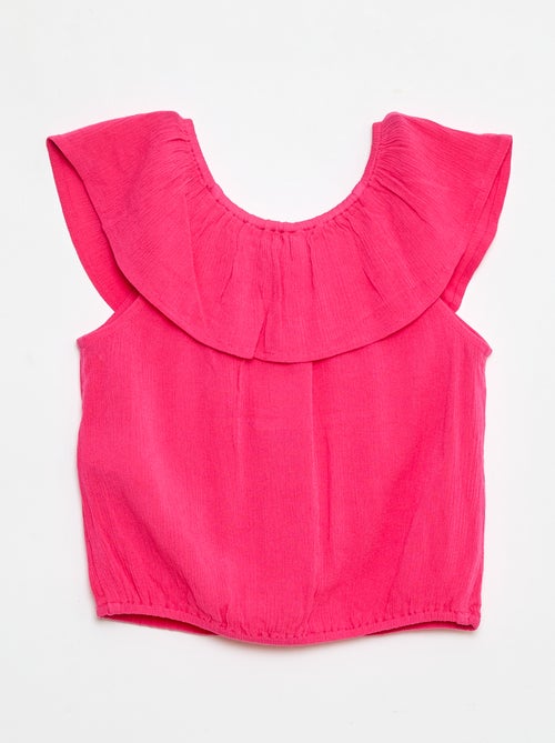 Camisa Sem Mangas Abotoada com Folhos - Kiabi