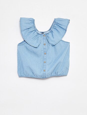 Camisa sem mangas com gola com folhos