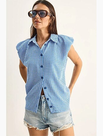 Camisa sem mangas de algodão xadrez vichy lucci