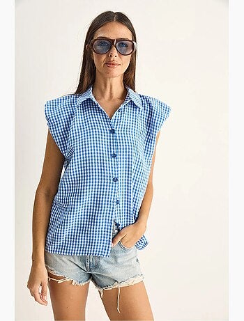 Camisa sem mangas de algodão xadrez vichy lucci
