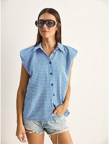 Camisa sem mangas de algodão xadrez vichy lucci