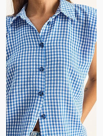 Camisa sem mangas de algodão xadrez vichy lucci