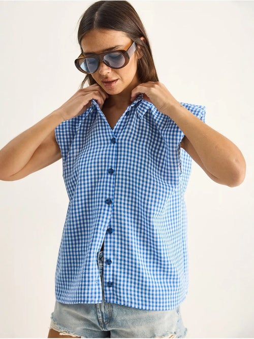 Camisa sem mangas de algodão xadrez vichy lucci - Kiabi