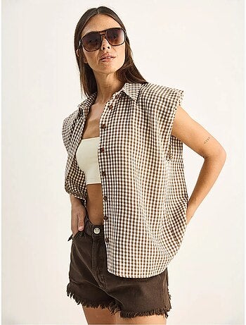 Camisa sem mangas de algodão xadrez vichy lucci