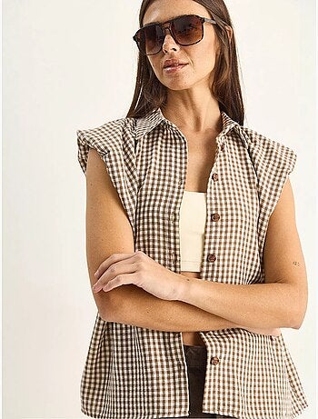 Camisa sem mangas de algodão xadrez vichy lucci