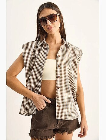 Camisa sem mangas de algodão xadrez vichy lucci