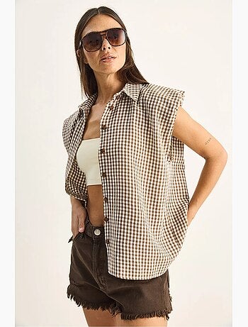 Camisa sem mangas de algodão xadrez vichy lucci